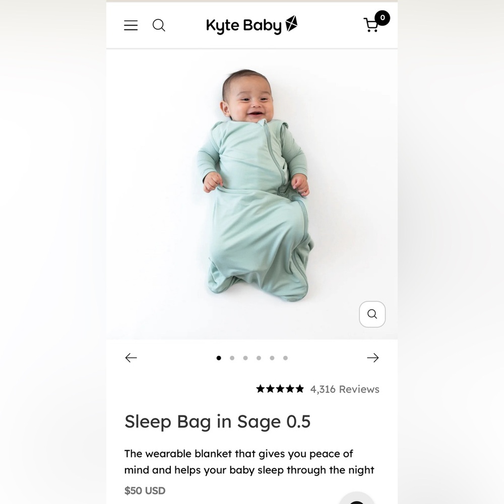 Kyte Baby 0.5 TOG Sleep Sack, size L in Sage